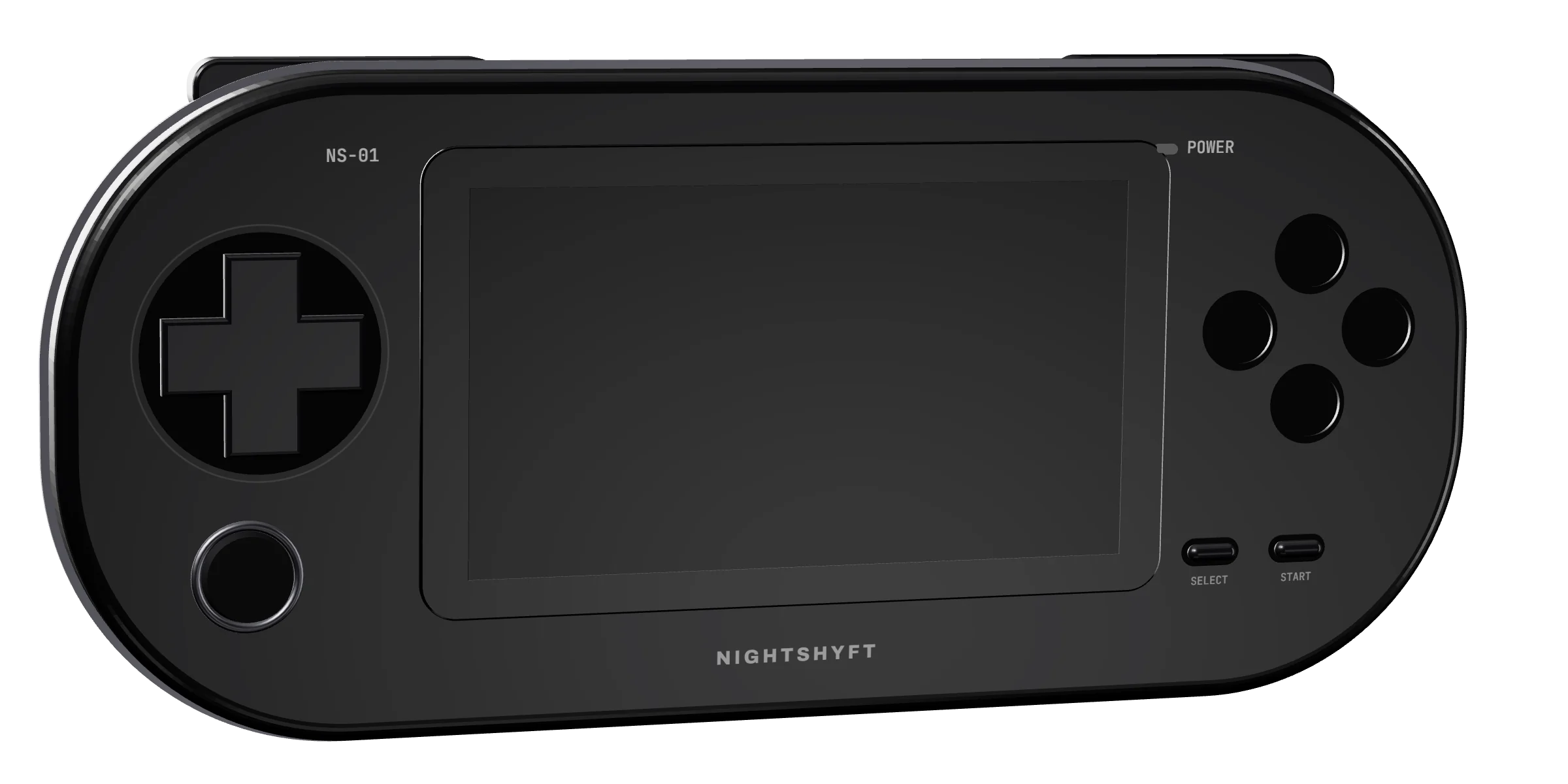 The NS-01, a black handheld game console, switched off