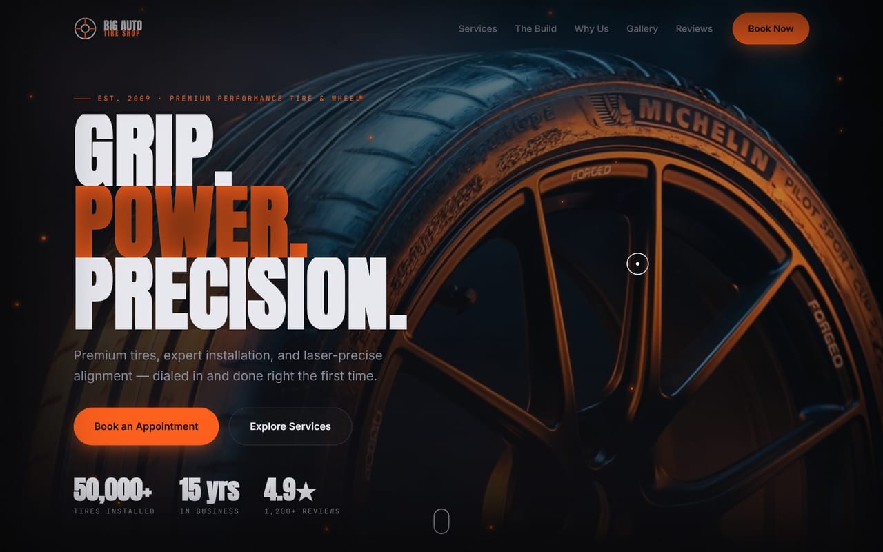 Big Auto Tire: Grip. Power. Precision. over a forged wheel