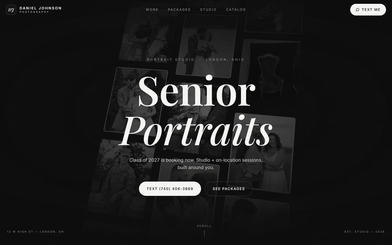 Daniel Johnson Photography: Senior Portraits over a wall of the studio&rsquo;s photos