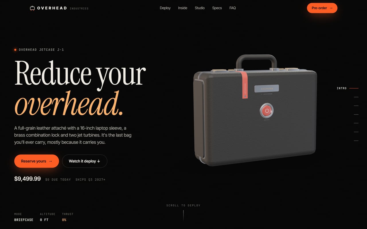 JetCase J-1: a leather briefcase on a dark stage