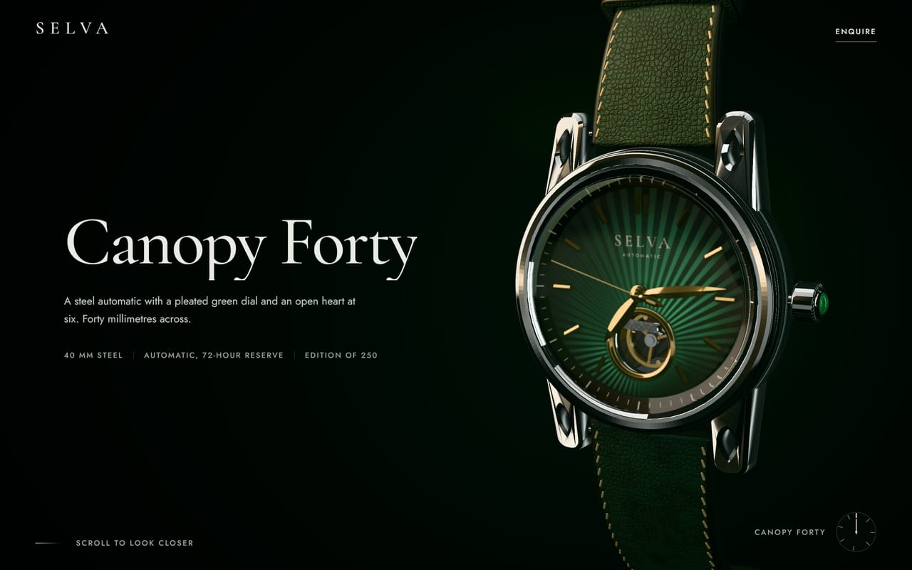 Selva: a green-dial luxury watch under canopy light