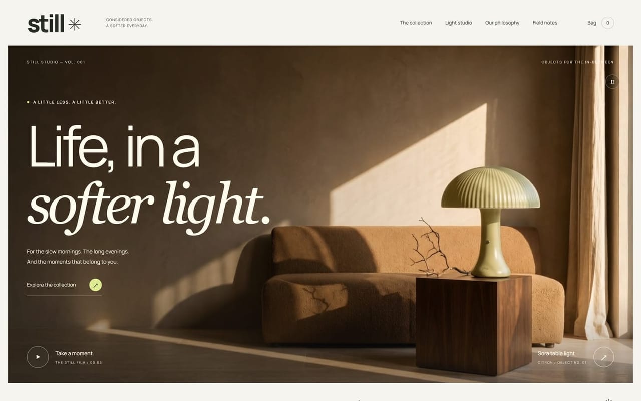 STILL: an ivory lighting store with a 3D table lamp